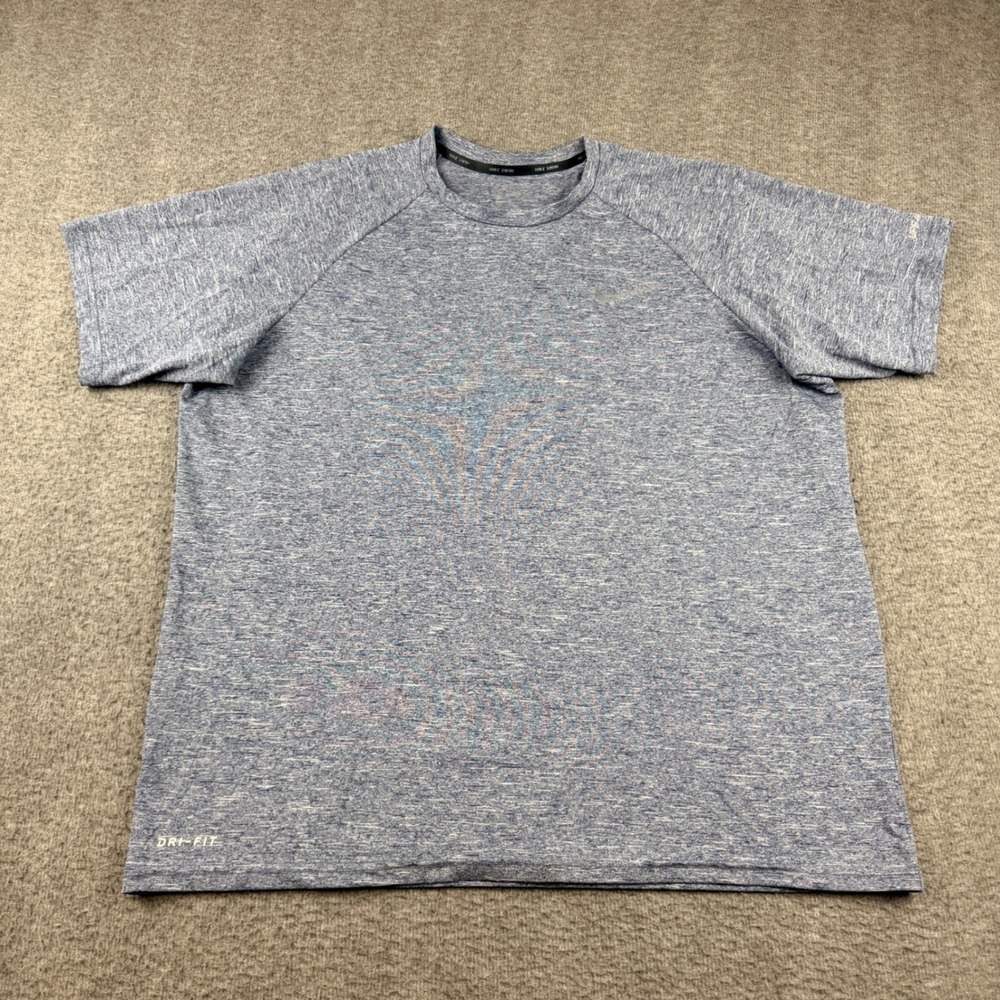Nike Swim Men's Large Blue Heather Dri-FIT UPF 40+ Short Sleeve Rash Guard Shirt